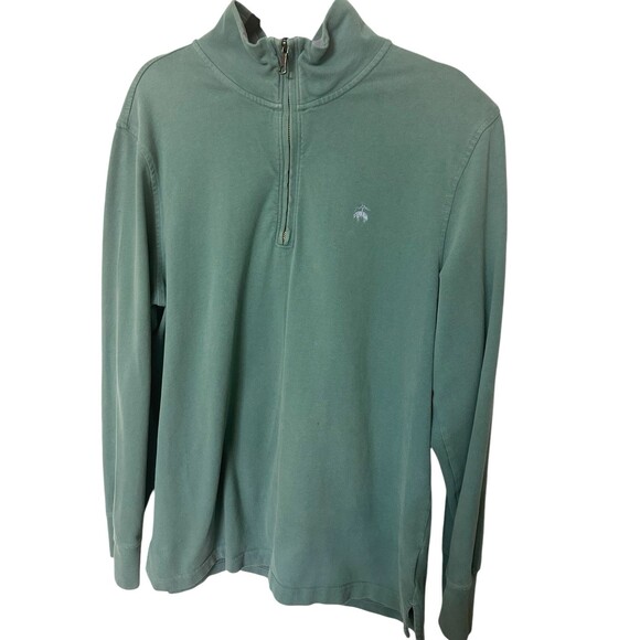 Brooks Brothers Men's 1/4 Zip Cotton Green Mock Neck Pullover Sweater Size L - Picture 3 of 7